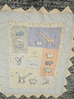 Vintage John Lennon Pastel Animal Patchwork Baby Quilt Giraffe Elephant Yellow